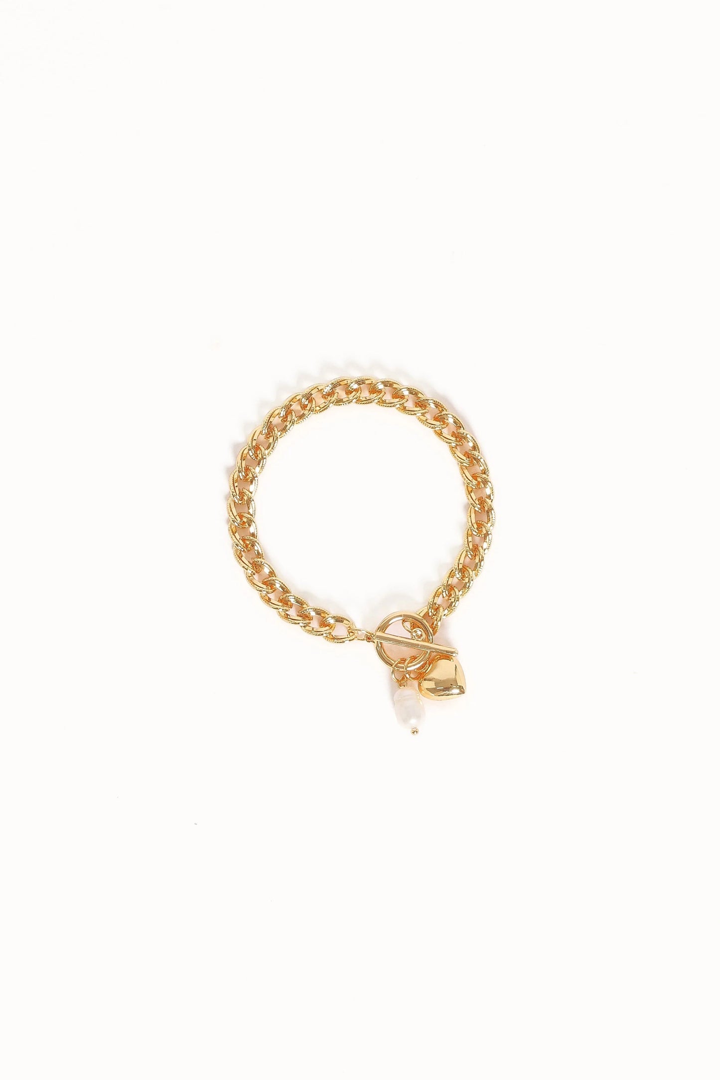 Double Link Pearl & Heart Charm Bracelet
