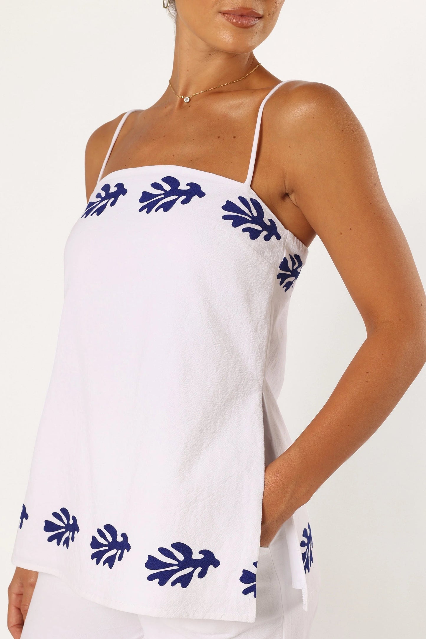 Split-Hem Linen Strap Top