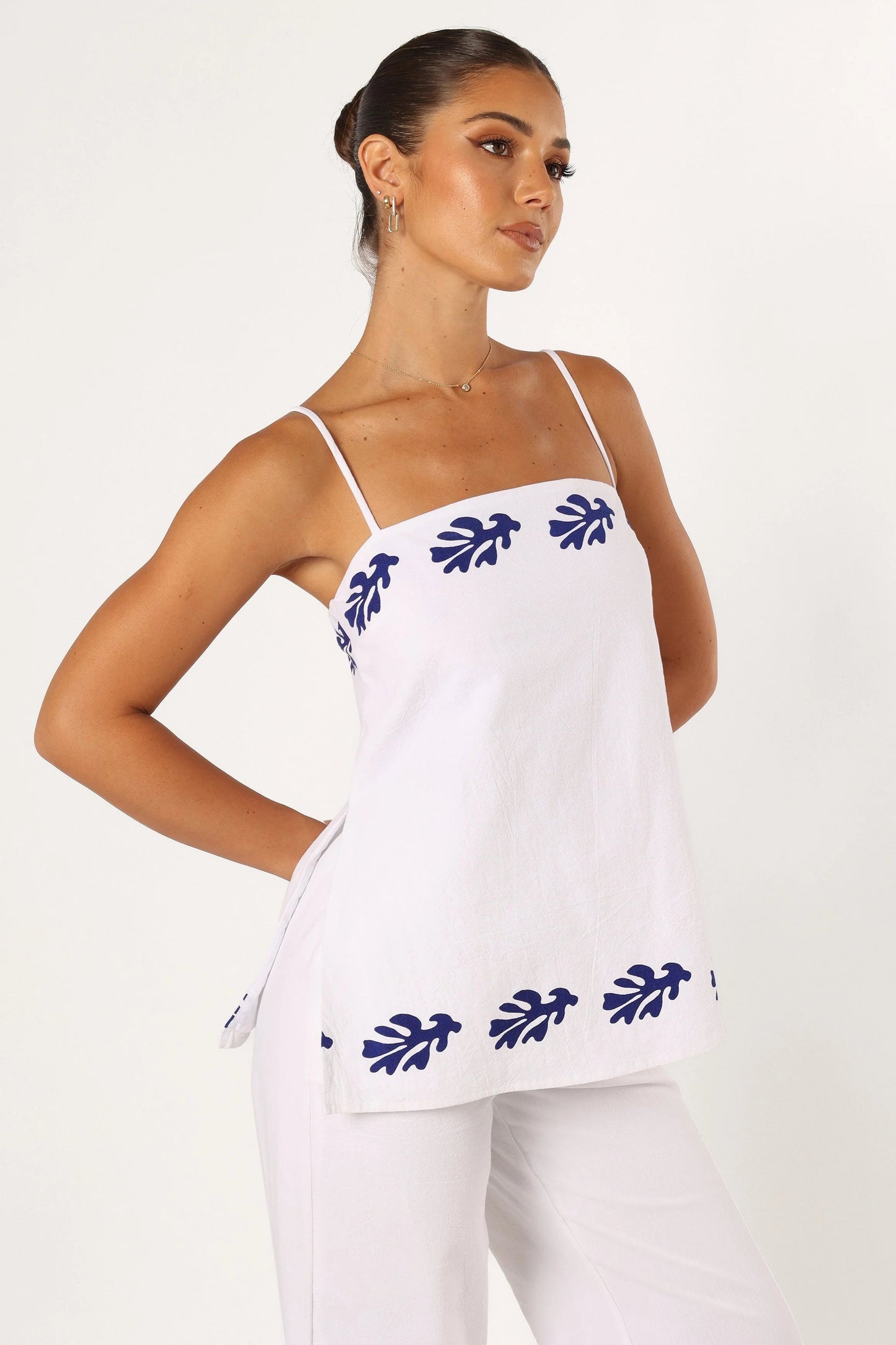 Split-Hem Linen Strap Top