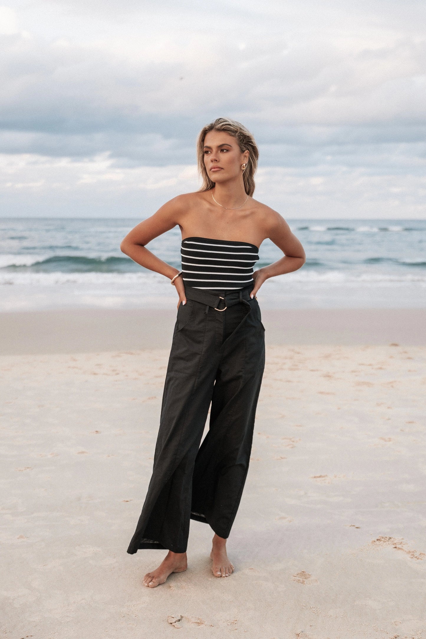 Stripe Bandeau Knit Crop Top