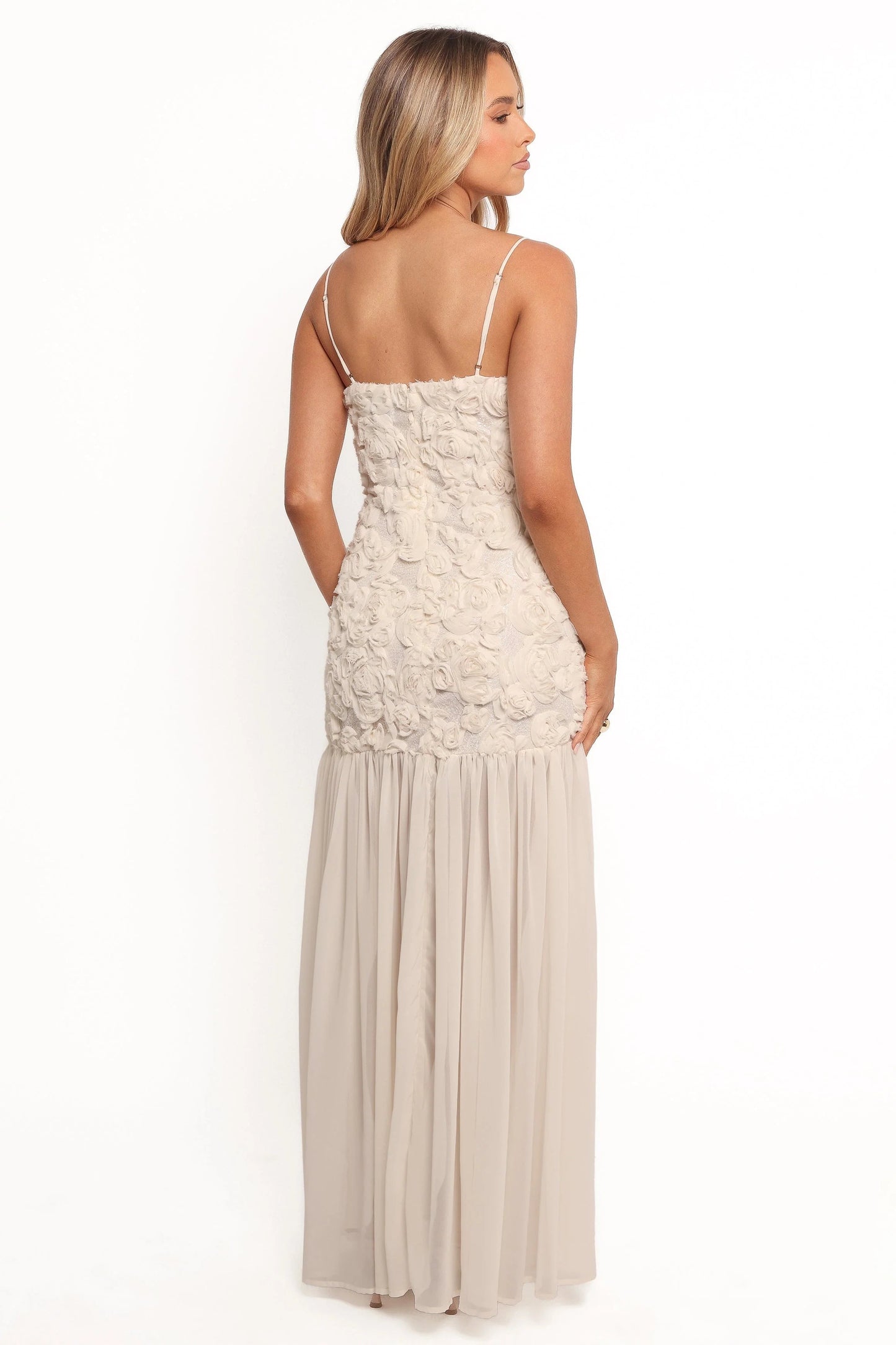 Textured-Rose Front-Slit Maxi Dress