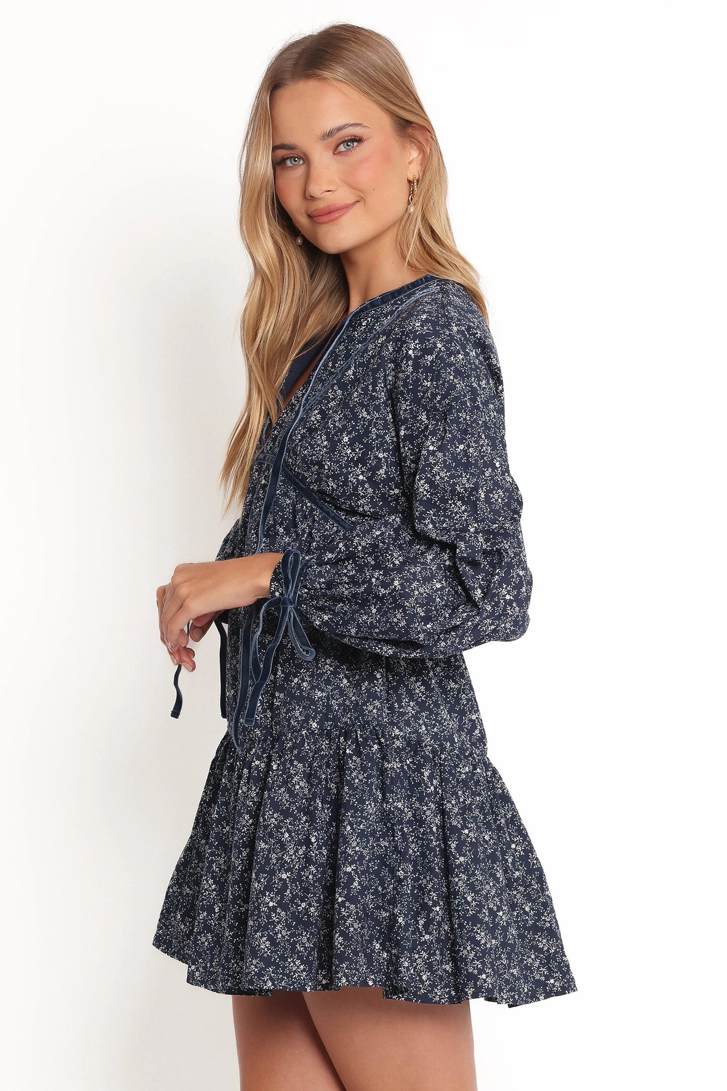 Velvet-Trim Cutout Mini Dress