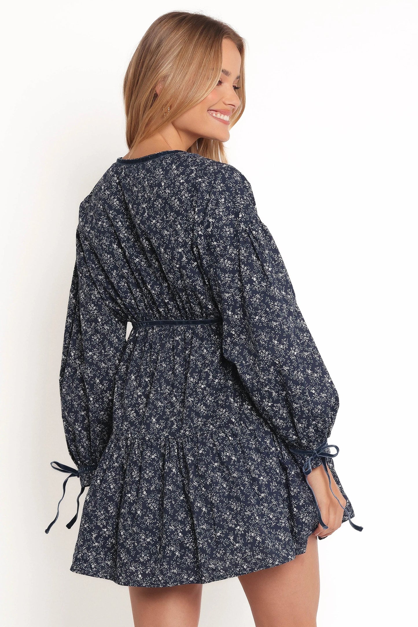 Velvet-Trim Cutout Mini Dress