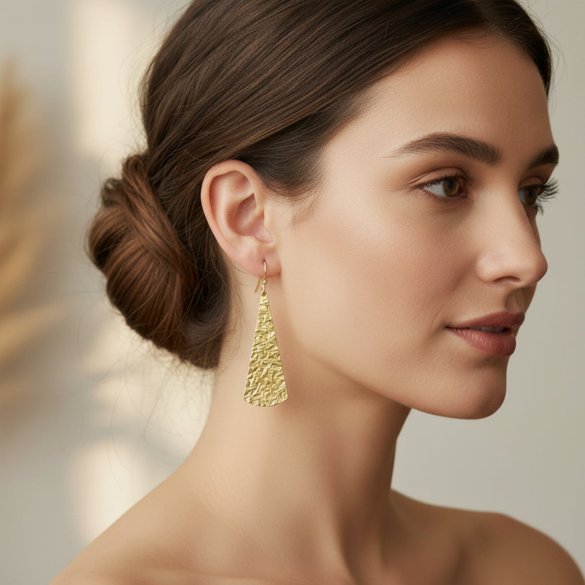 Extra Large Gold Teardrop Earrings, Hand-Hammered Brass Dangle Earrings, Minimalist Statement Jewelry