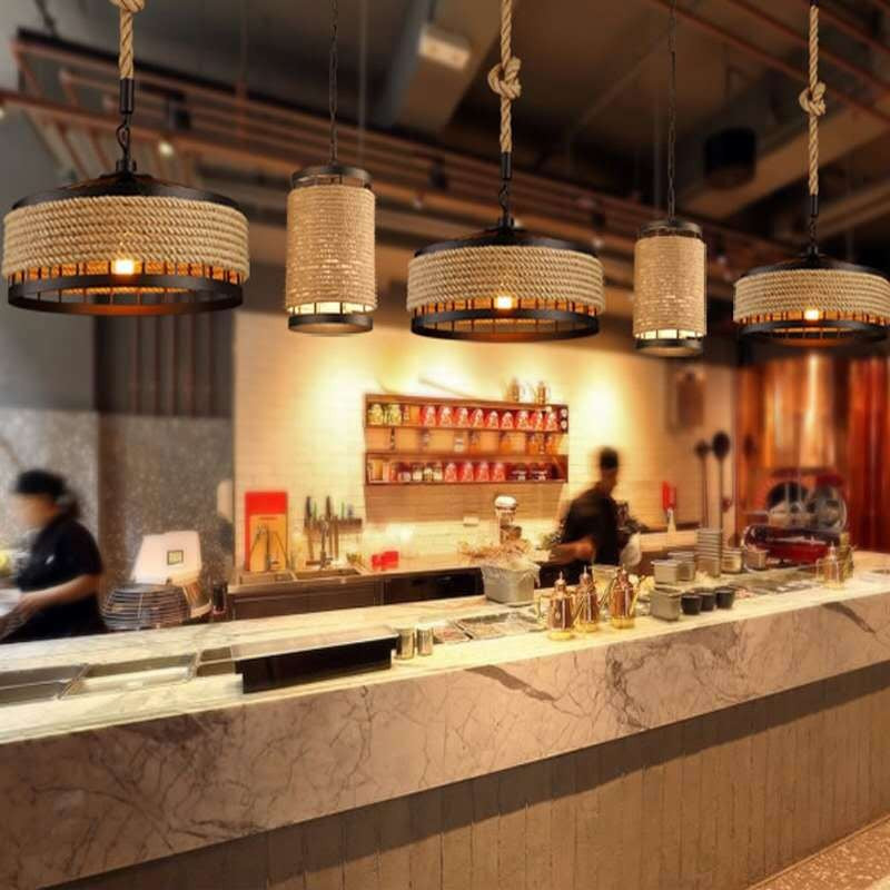 American Country Hemp Rope Pendant Light