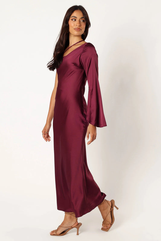 Asymmetric Satin One-Shoulder Midi Dress