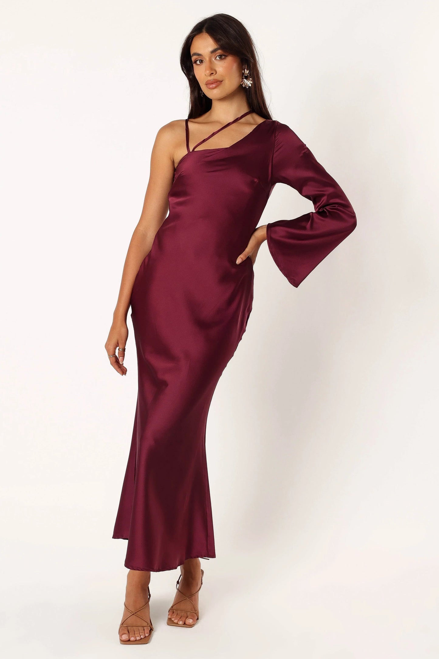 Asymmetric Satin One-Shoulder Midi Dress