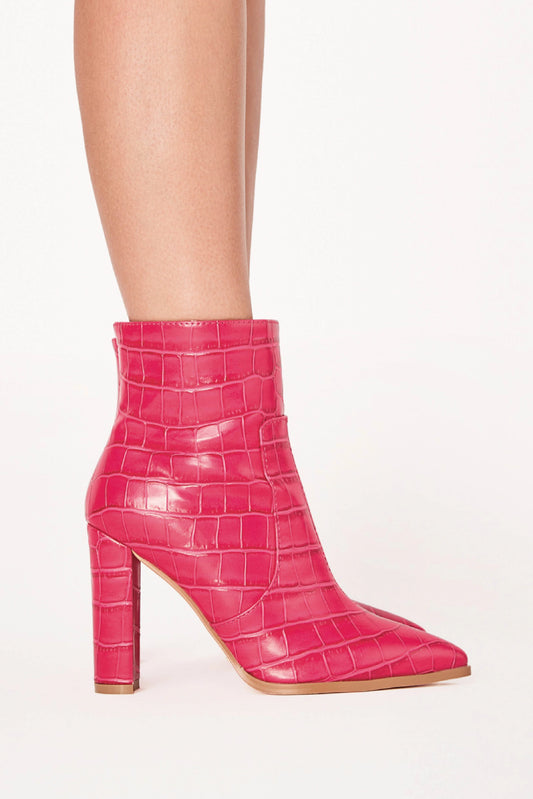 Croc-Effect Mid-Block Heel Ankle Boot