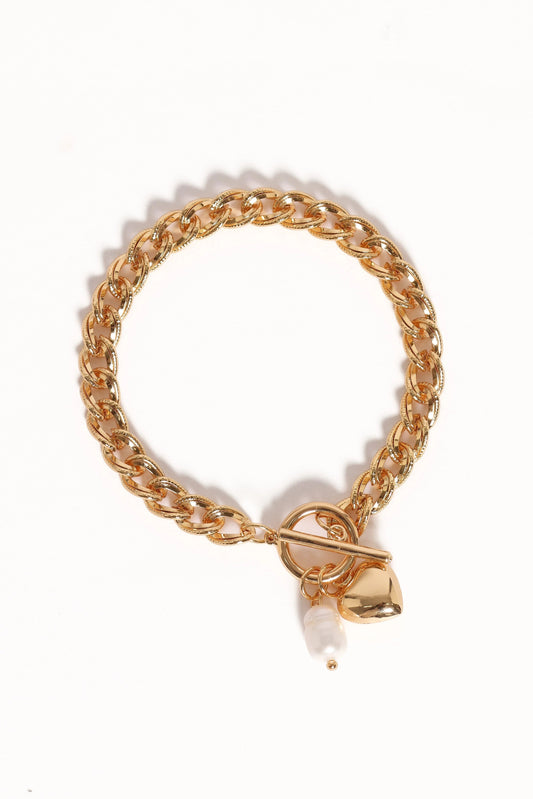 Double Link Pearl & Heart Charm Bracelet