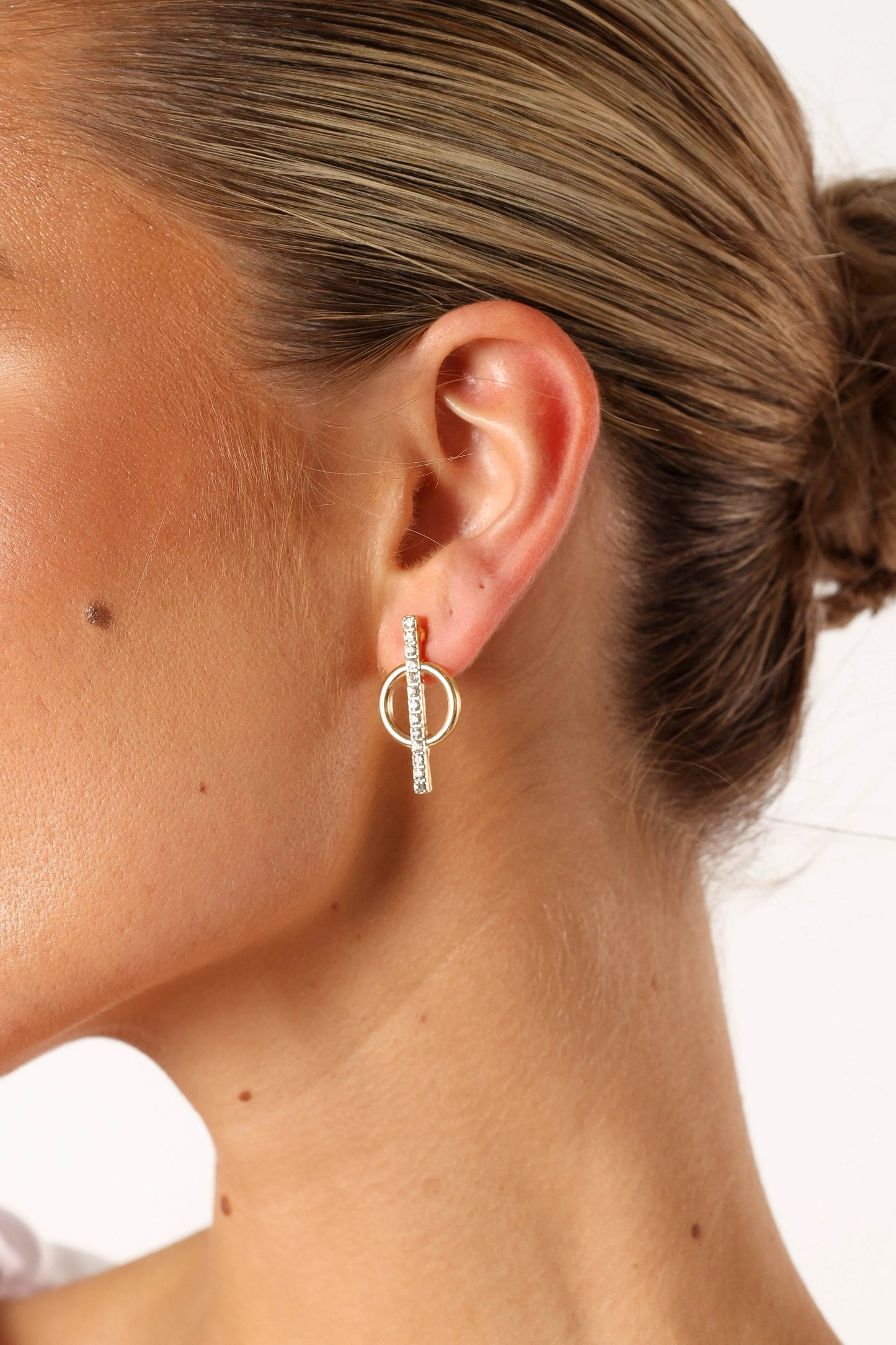 Gold Crystal Drop Stud Earrings