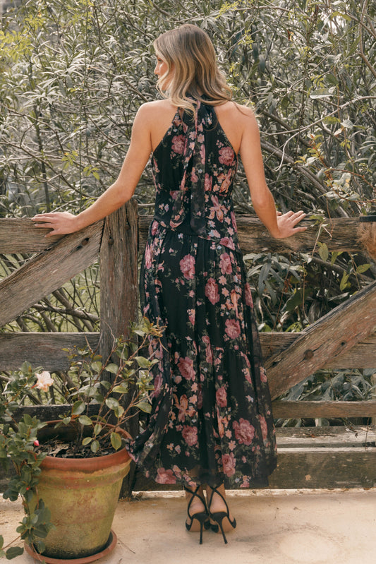 Halter-Tiered Floral Maxi Dress