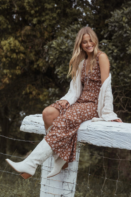 Lace-Trimmed Floral Maxi Dress