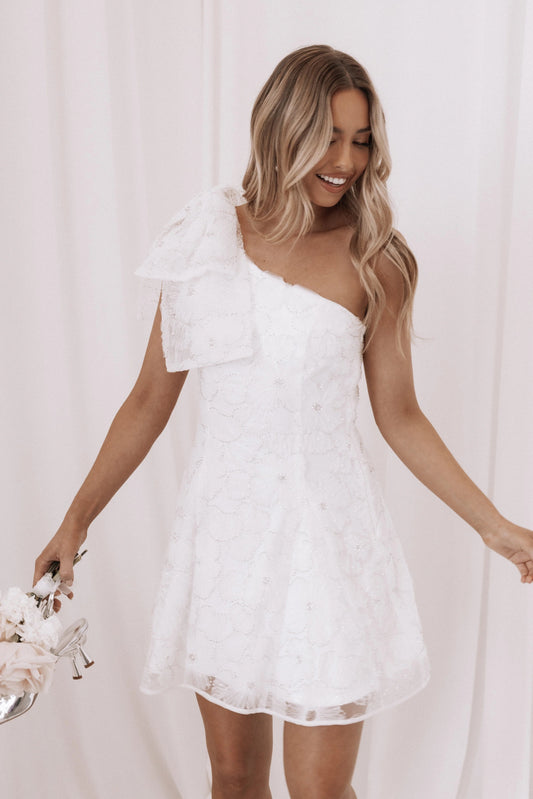 One-Shoulder Bow-Accent Mini Dress
