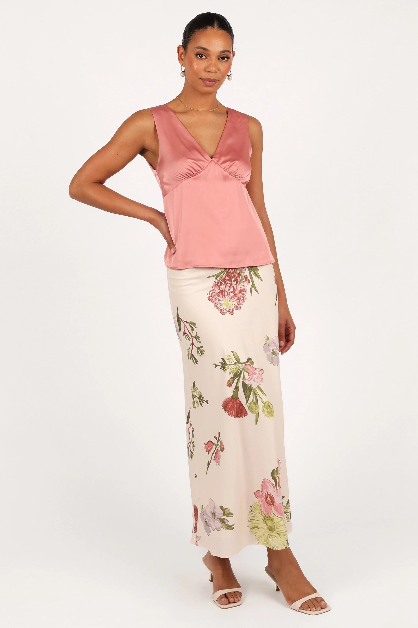 Satin-Sheen Cropped V-Neck Top