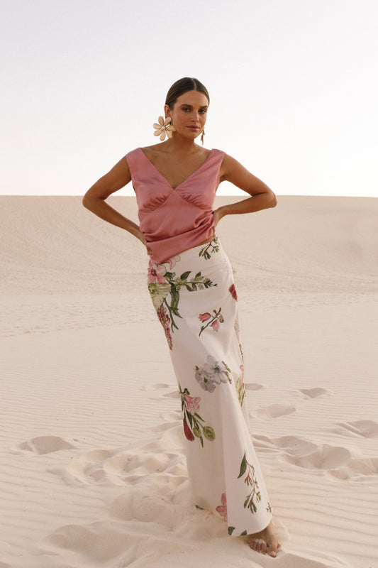 Satin-Sheen Cropped V-Neck Top