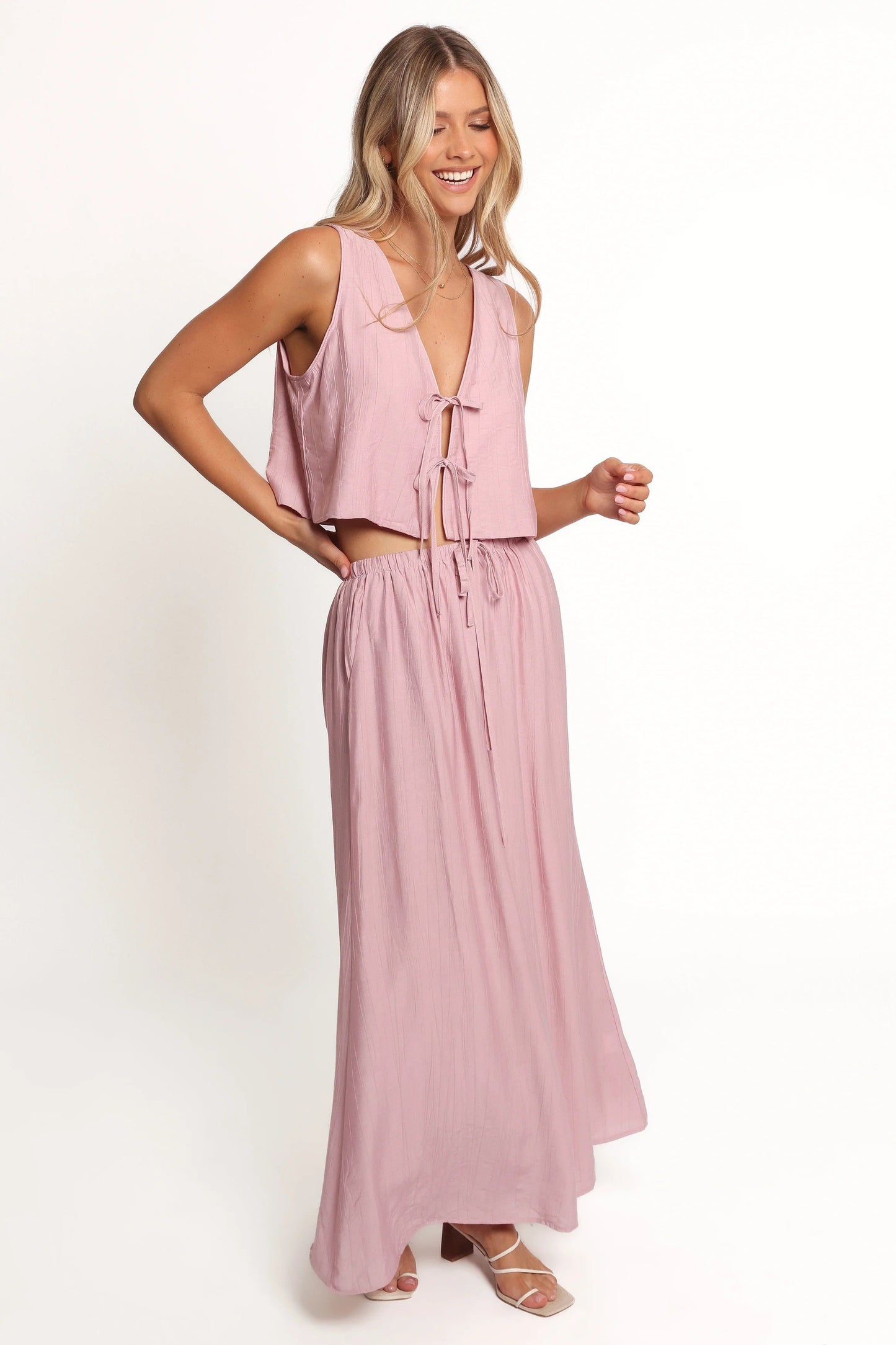 Tie-Front Crop Top & Maxi Skirt Set