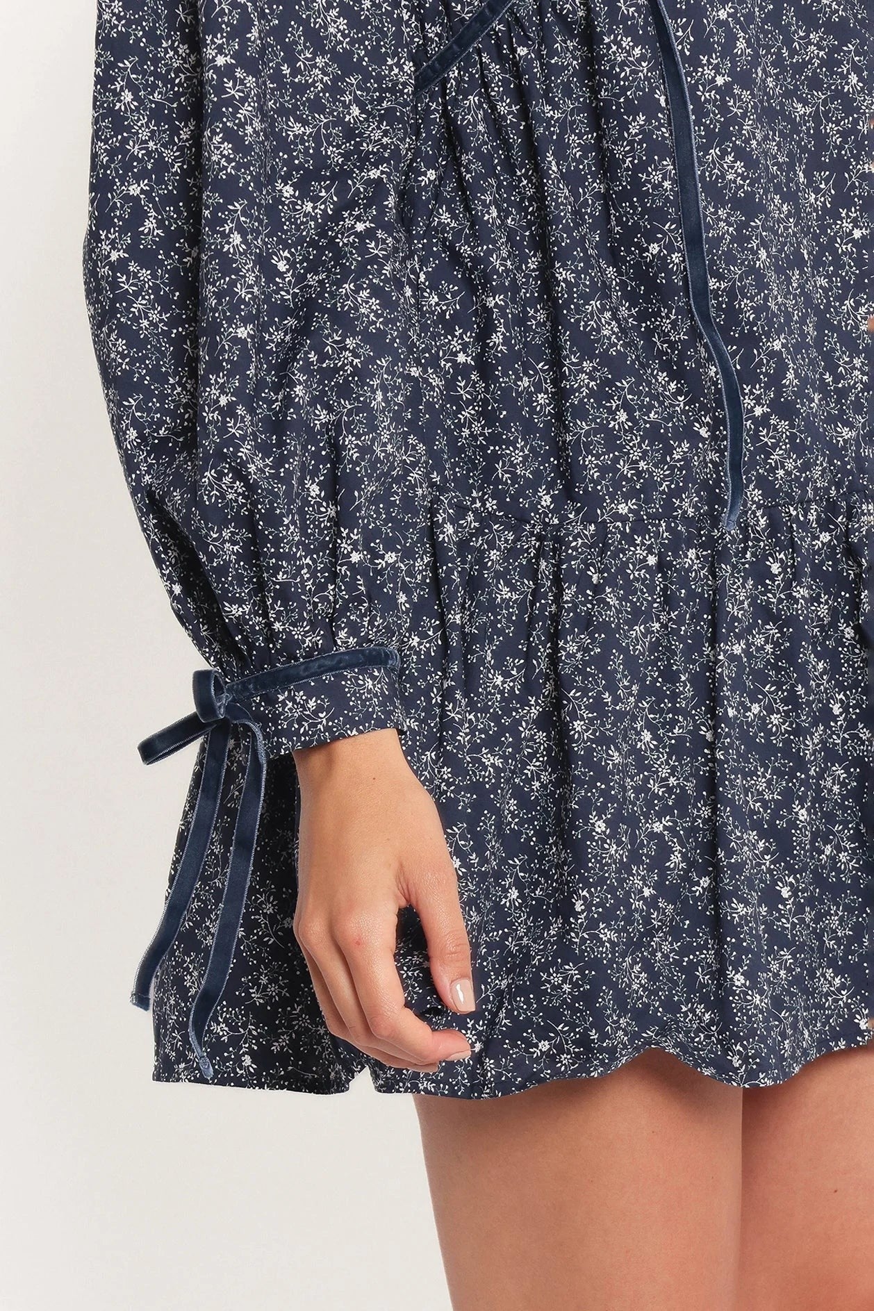 Velvet-Trim Cutout Mini Dress