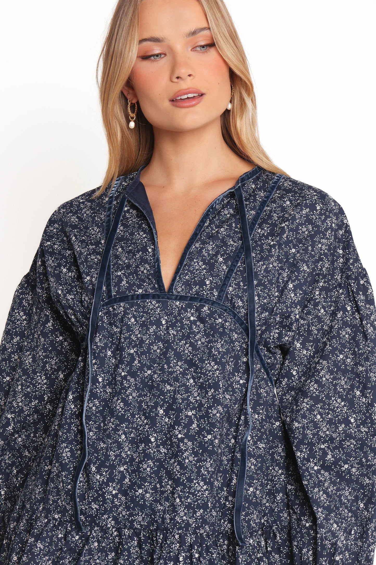 Velvet-Trim Cutout Mini Dress